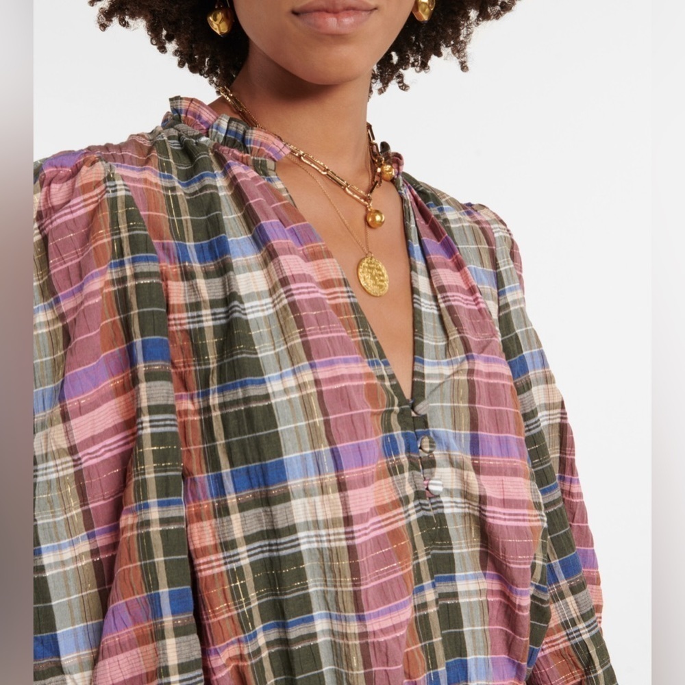 Veronica Beard Jeans Destiny Ruffled Metallic Checked Cotton Blend Mini Dress - Picture 4 of 13